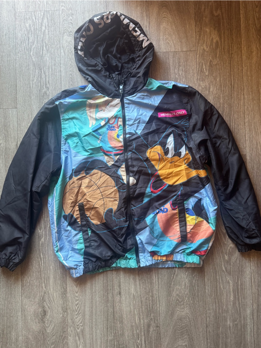 Members only Daffy Duck Colorblock Graphic Windbreaker Jacket - Black/Turquoise